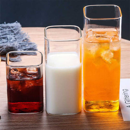 Square Simple Glass Cup Transparent Cold Drink Large-capacity Milk Juice Tea Drink Water Mousse Cups Wine Glass Beer Coffee Mug